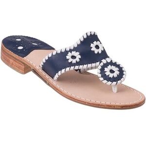 Jack Rogers Navy Blue and White Thong Toe Sandals Size 8
